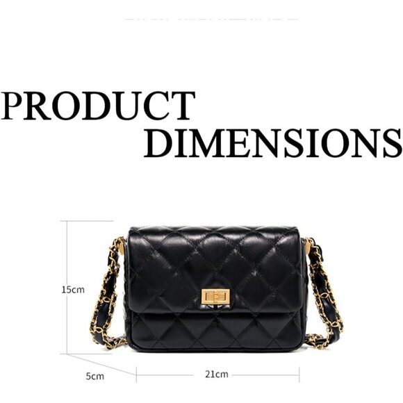 Black Quilted Crossbody Bag with Chain Strap and Buckle Closure - Women's Fashio - Picture 3 of 6